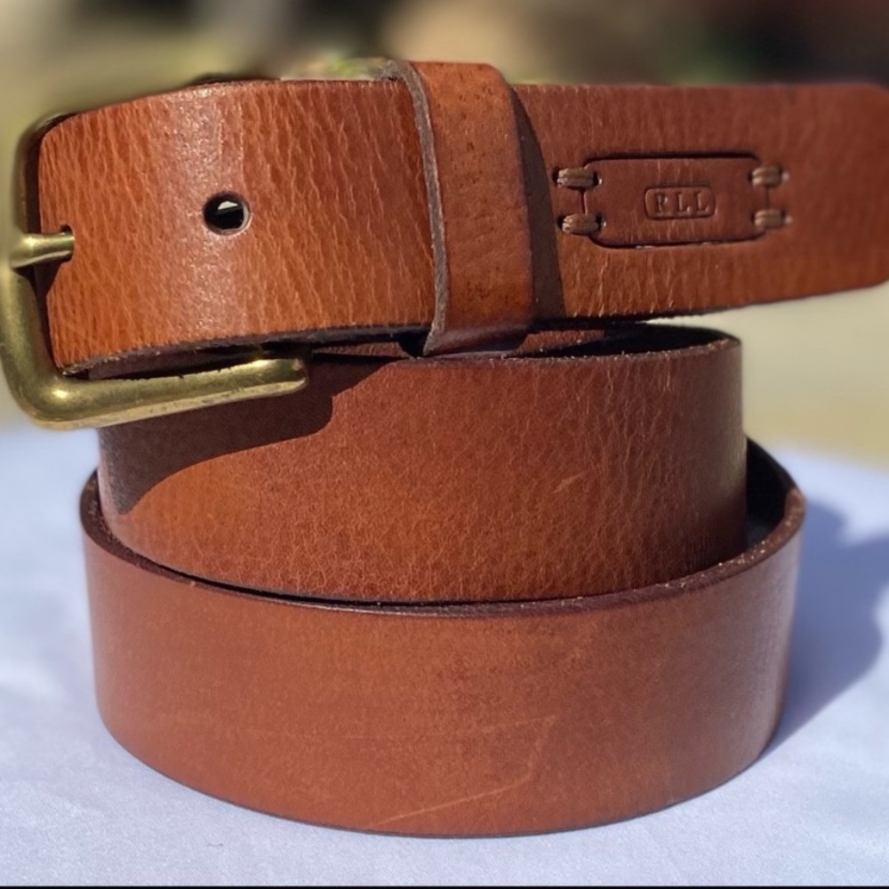 Vintage Lauren Ralph Lauren Genuine Leather Belt Brown Solid Brass Buckle Medium